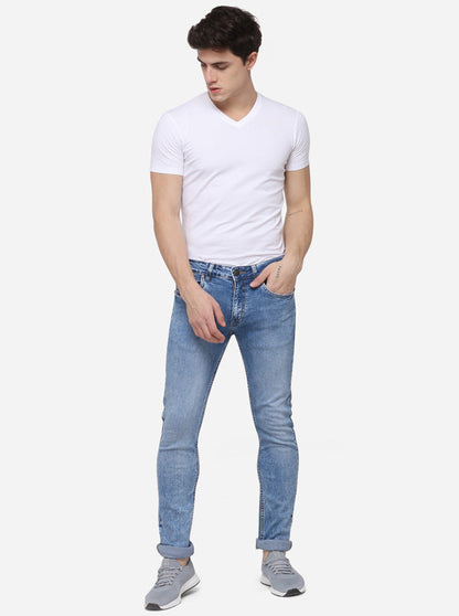 Light Blue Narrow Fit Solid Jeans | Greenfibre