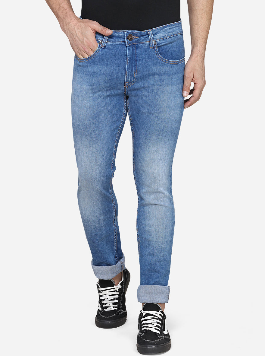 Light Blue Washed Narrow Fit Jeans | Greenfibre