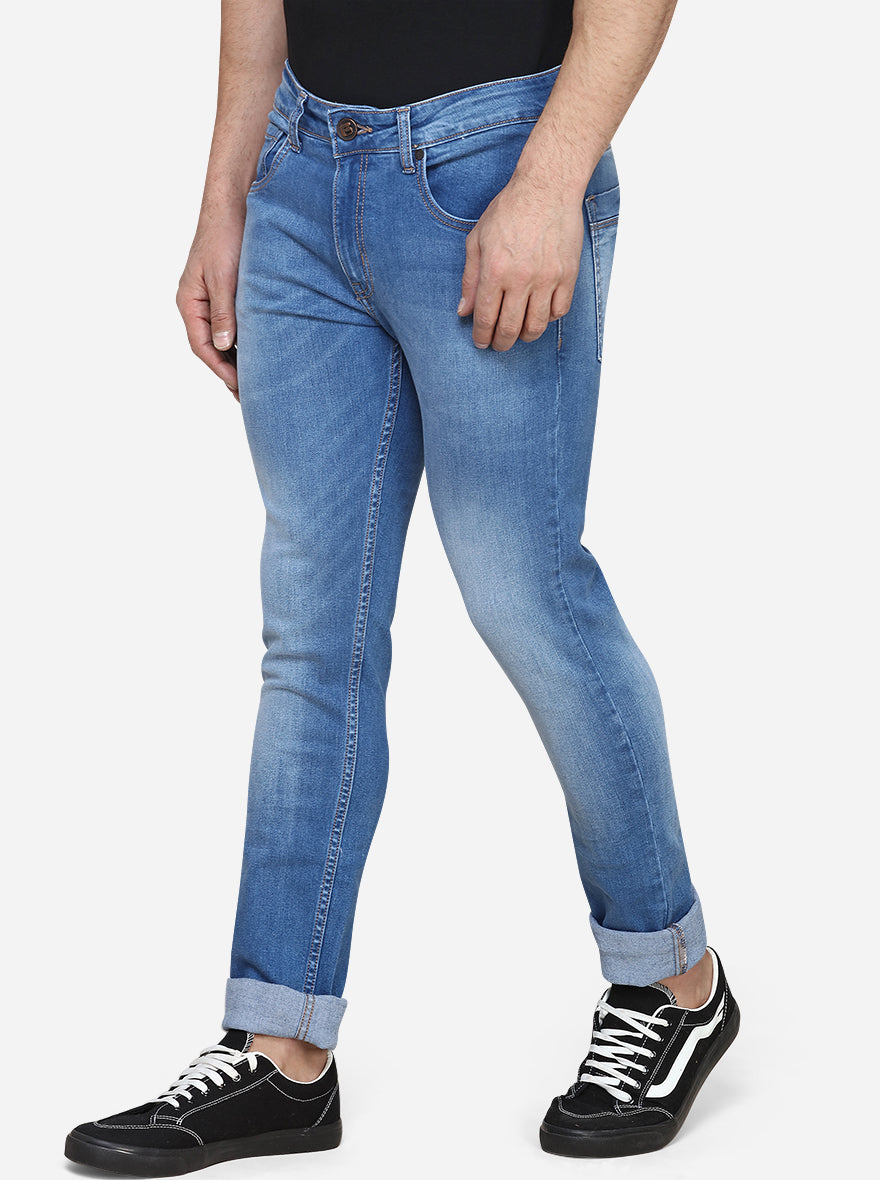 Light Blue Washed Narrow Fit Jeans | Greenfibre