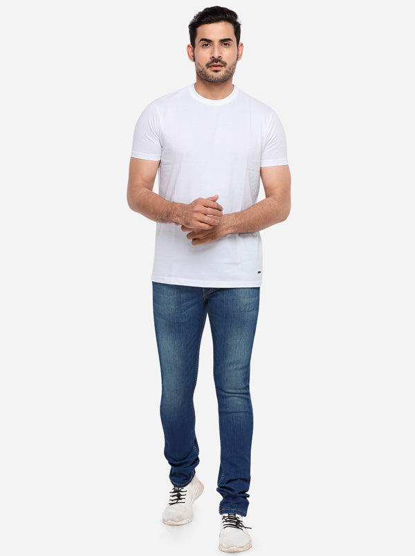 Dark Blue Washed Narrow Fit Jeans | Greenfibre