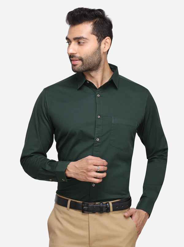 Bottle Green Solid Slim Fit Casual Shirt | JB Sport