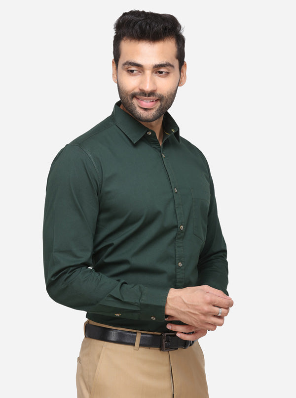 Bottle Green Solid Slim Fit Casual Shirt | JB Sport