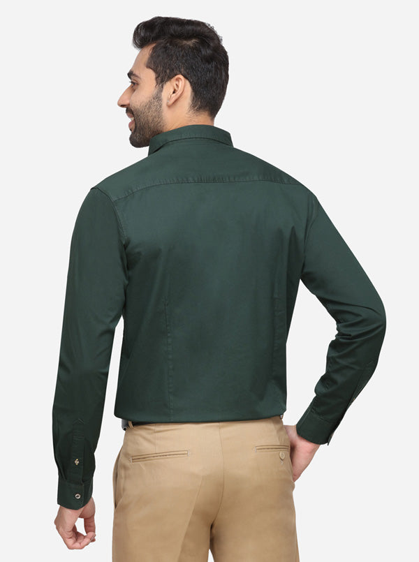 Bottle Green Solid Slim Fit Casual Shirt | JB Sport