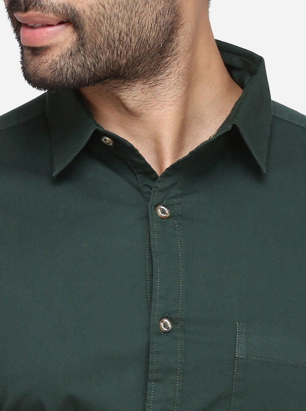 Bottle Green Solid Slim Fit Casual Shirt | JB Sport