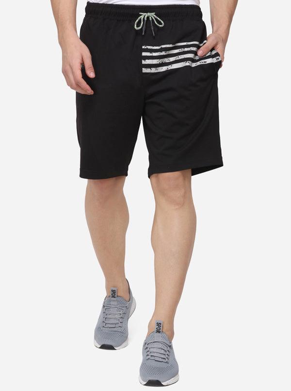 Black Regular Fit Printed Shorts | JadeBlue