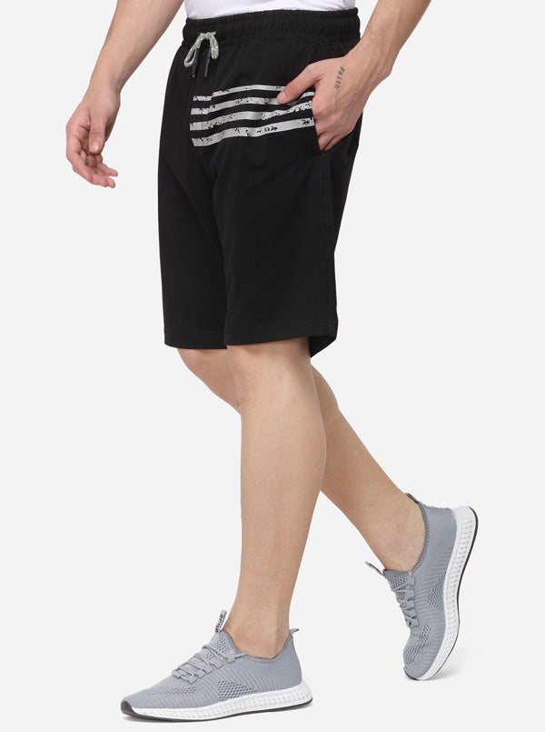 Black Regular Fit Printed Shorts | JadeBlue