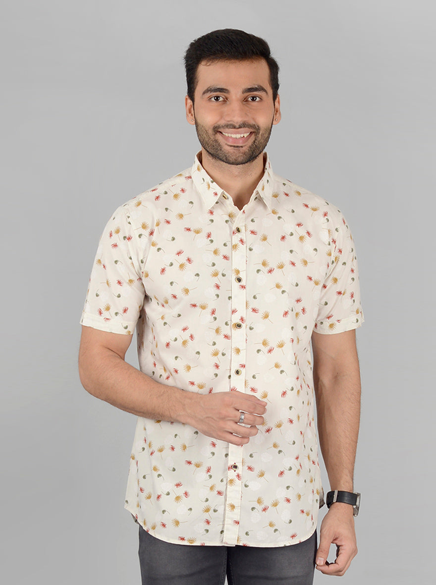 White Printed Slim Fit Casual Shirt | JB Sport