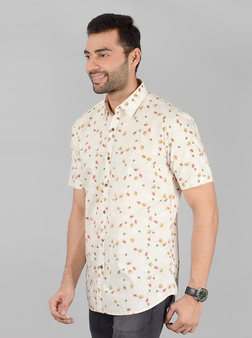 White Printed Slim Fit Casual Shirt | JB Sport