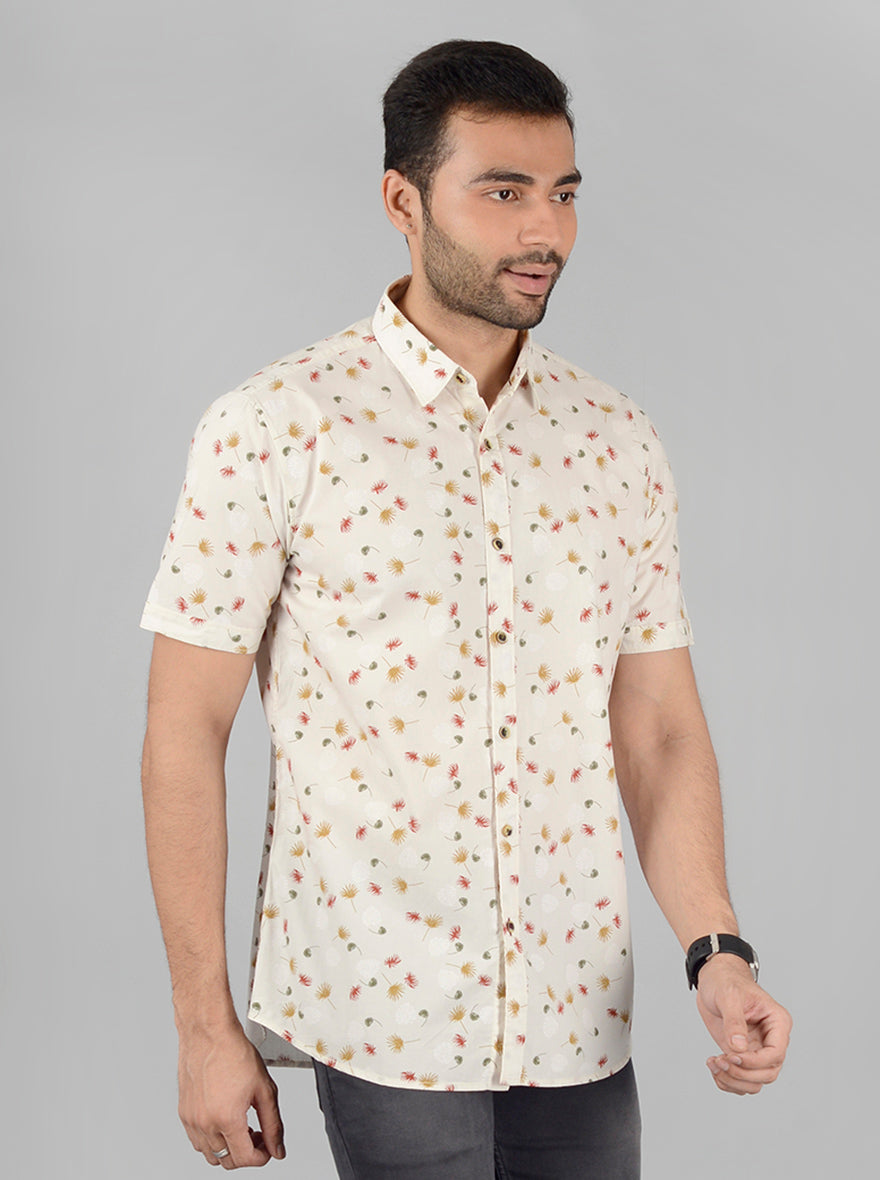 White Printed Slim Fit Casual Shirt | JB Sport