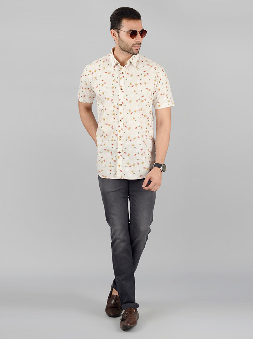 White Printed Slim Fit Casual Shirt | JB Sport