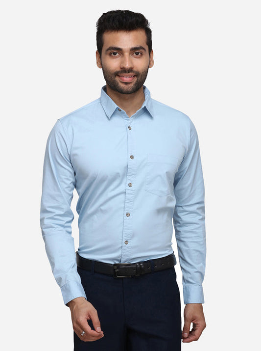 Sky Blue Solid Slim Fit Casual Shirt | JB Sport