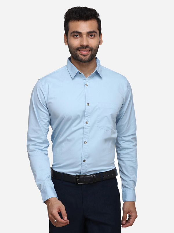 Sky Blue Solid Slim Fit Casual Shirt | JB Sport