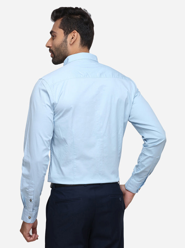 Sky Blue Solid Slim Fit Casual Shirt | JB Sport