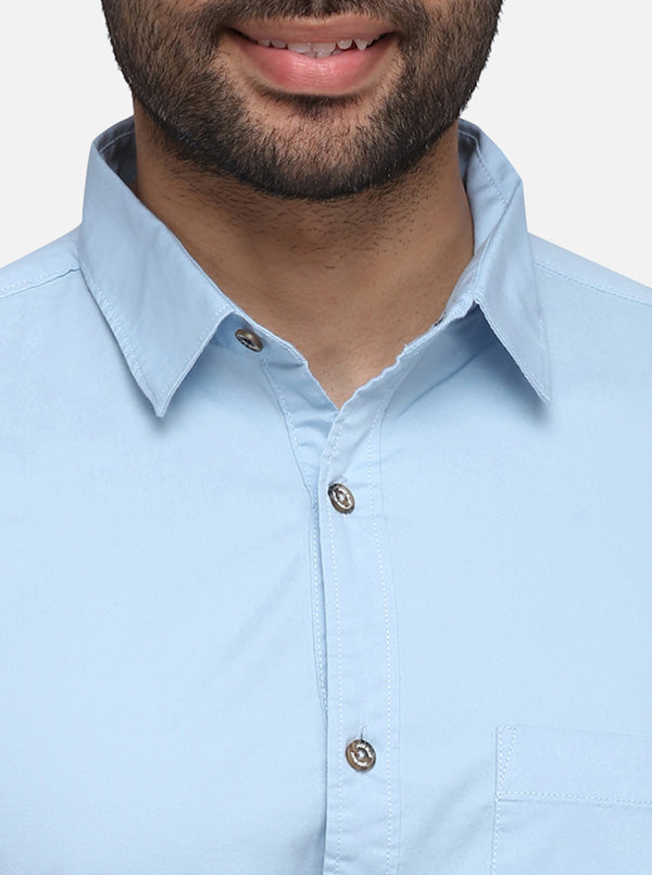 Sky Blue Solid Slim Fit Casual Shirt | JB Sport