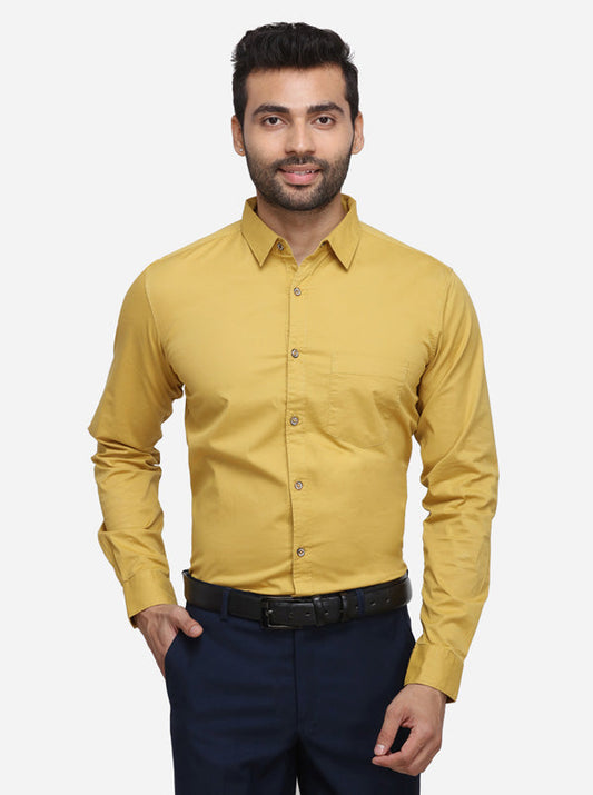 Mustard Yellow Solid Slim Fit Casual Shirt | JB Sport