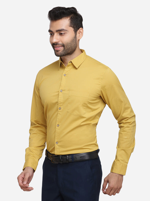 Mustard Yellow Solid Slim Fit Casual Shirt | JB Sport