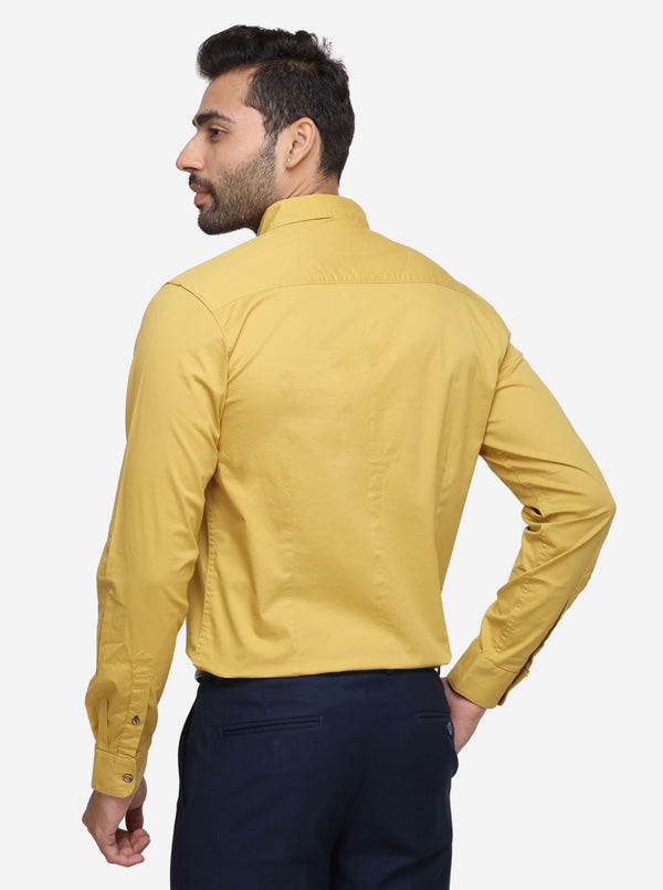 Mustard Yellow Solid Slim Fit Casual Shirt | JB Sport