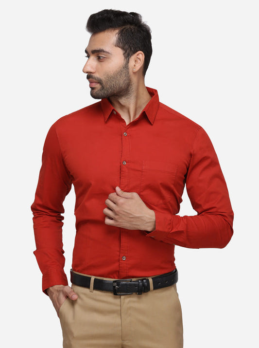 Rust Solid Slim Fit Casual Shirt | JB Sport