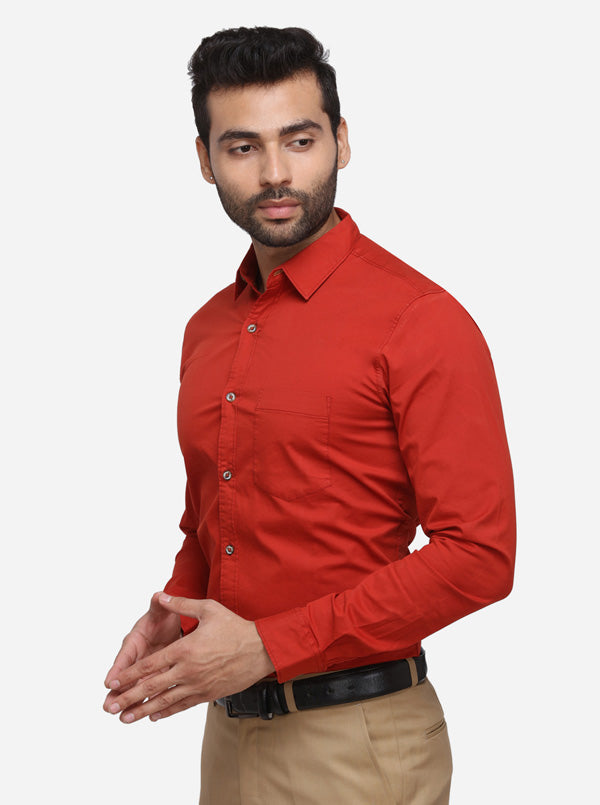 Rust Solid Slim Fit Casual Shirt | JB Sport