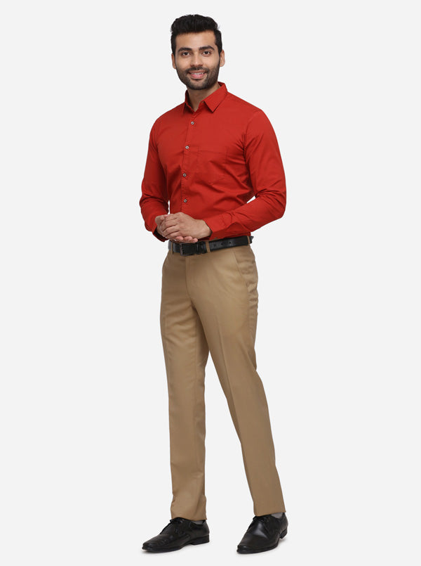 Rust Solid Slim Fit Casual Shirt | JB Sport