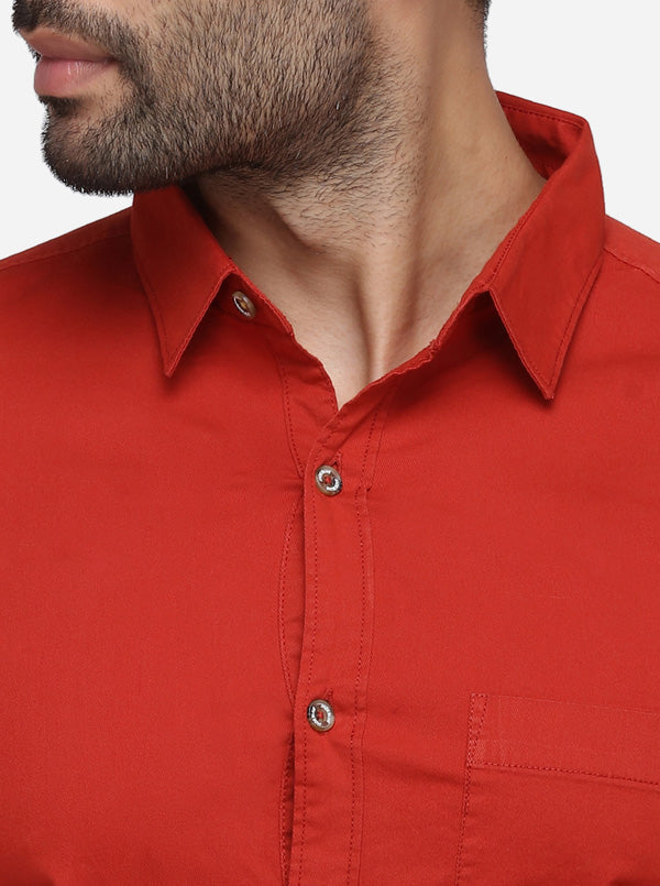 Rust Solid Slim Fit Casual Shirt | JB Sport