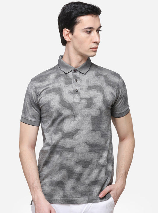 Grey Solid Slim Fit Polo T-Shirt | JB Sport