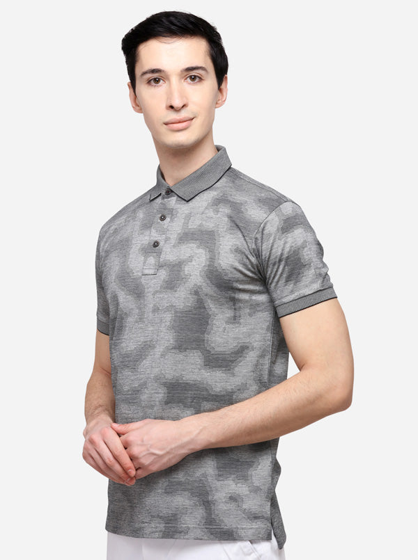 Grey Solid Slim Fit Polo T-Shirt | JB Sport