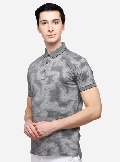 Grey Solid Slim Fit Polo T-Shirt | JB Sport