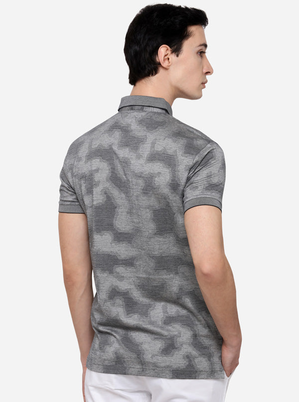 Grey Solid Slim Fit Polo T-Shirt | JB Sport