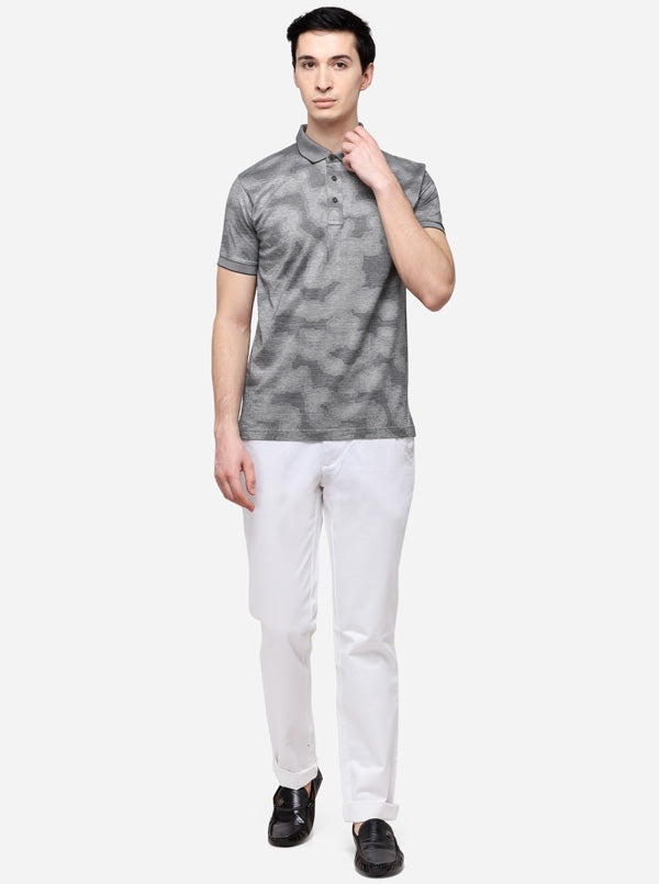 Grey Solid Slim Fit Polo T-Shirt | JB Sport