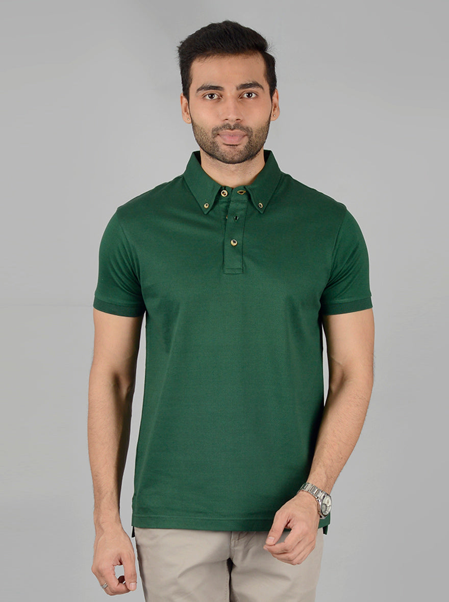 Green Solid Slim Fit Polo T-Shirt | JB Sport