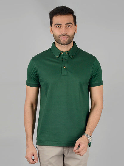 Green Solid Slim Fit Polo T-Shirt | JB Sport