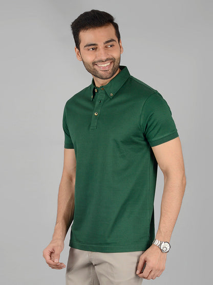 Green Solid Slim Fit Polo T-Shirt | JB Sport