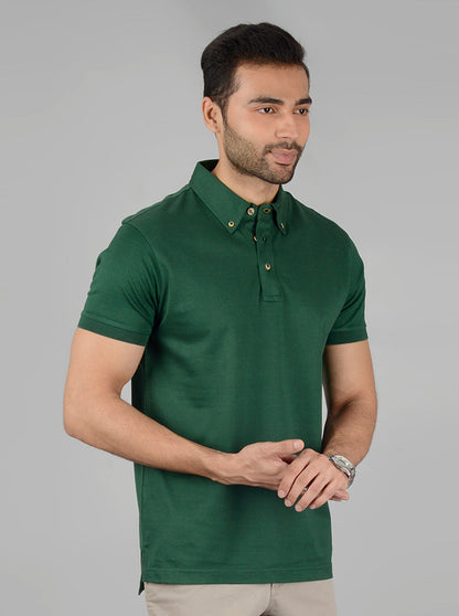 Green Solid Slim Fit Polo T-Shirt | JB Sport