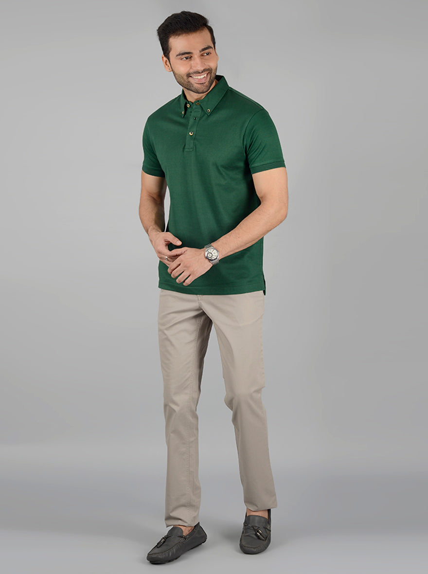 Green Solid Slim Fit Polo T-Shirt | JB Sport