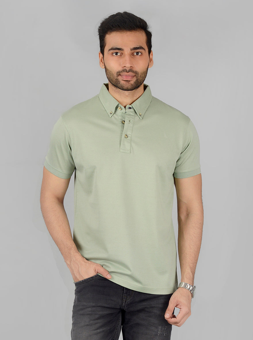 Tender Green Solid Slim Fit Polo T-Shirt | JB Sport