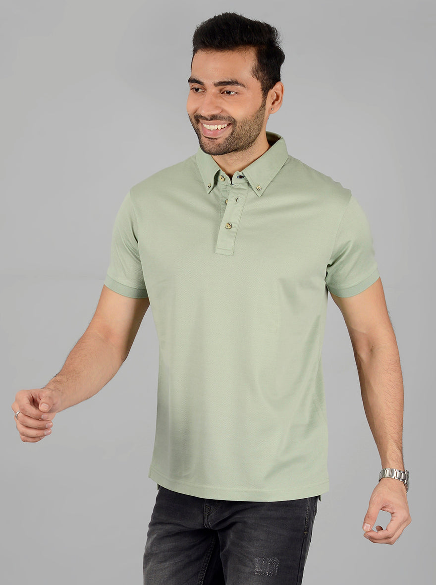 Tender Green Solid Slim Fit Polo T-Shirt | JB Sport