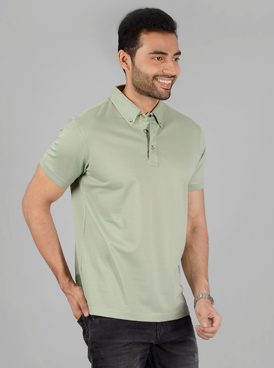 Tender Green Solid Slim Fit Polo T-Shirt | JB Sport