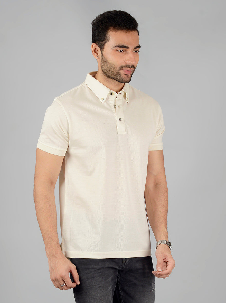 Cream Solid Slim Fit Polo T-Shirt | JB Sport