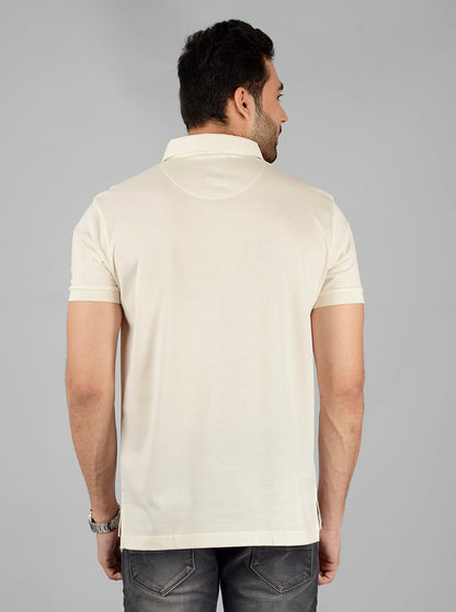 Cream Solid Slim Fit Polo T-Shirt | JB Sport