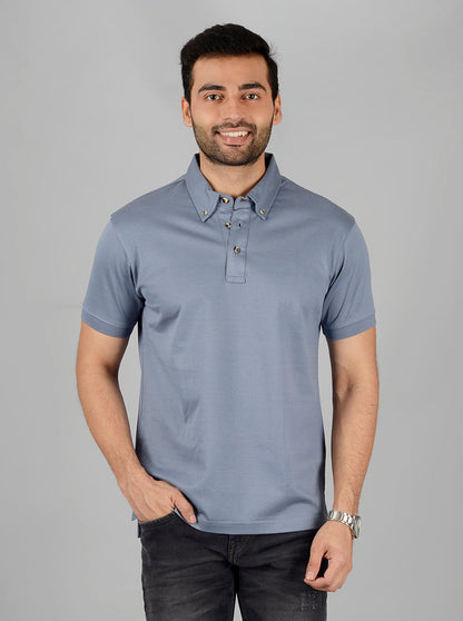 Grey Solid Slim Fit Polo T-Shirt | JB Sport