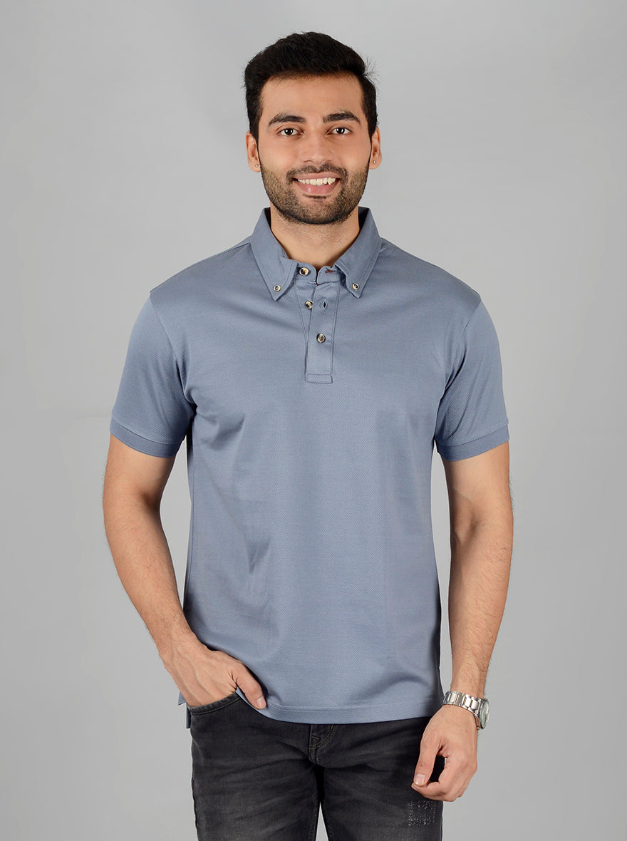 Grey Solid Slim Fit Polo T-Shirt | JB Sport