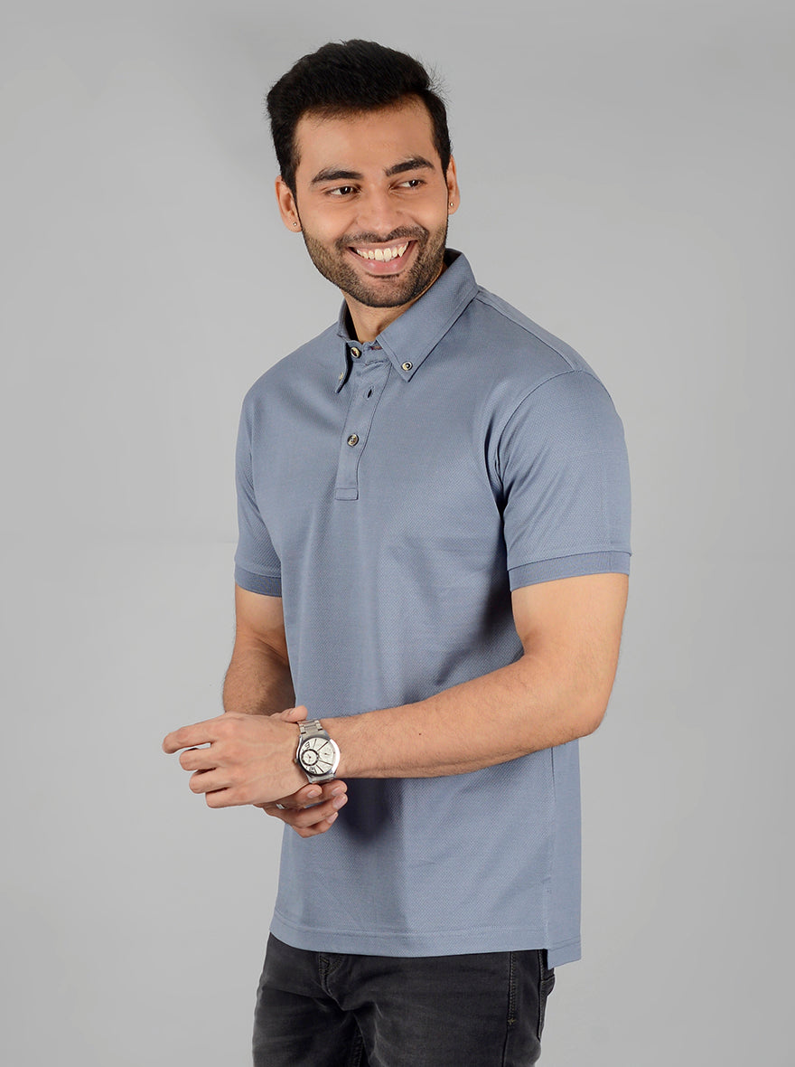 Grey Solid Slim Fit Polo T-Shirt | JB Sport