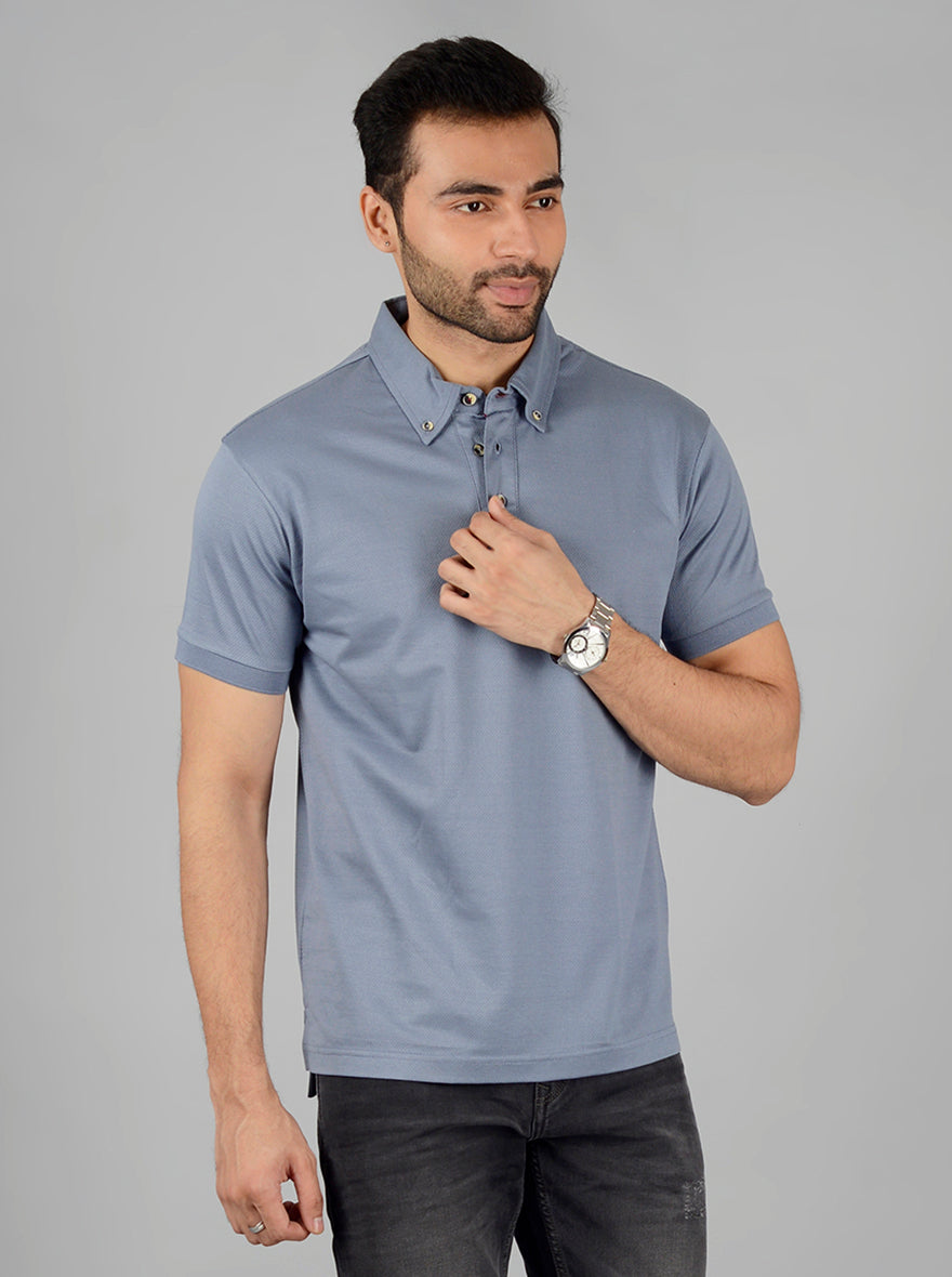 Grey Solid Slim Fit Polo T-Shirt | JB Sport