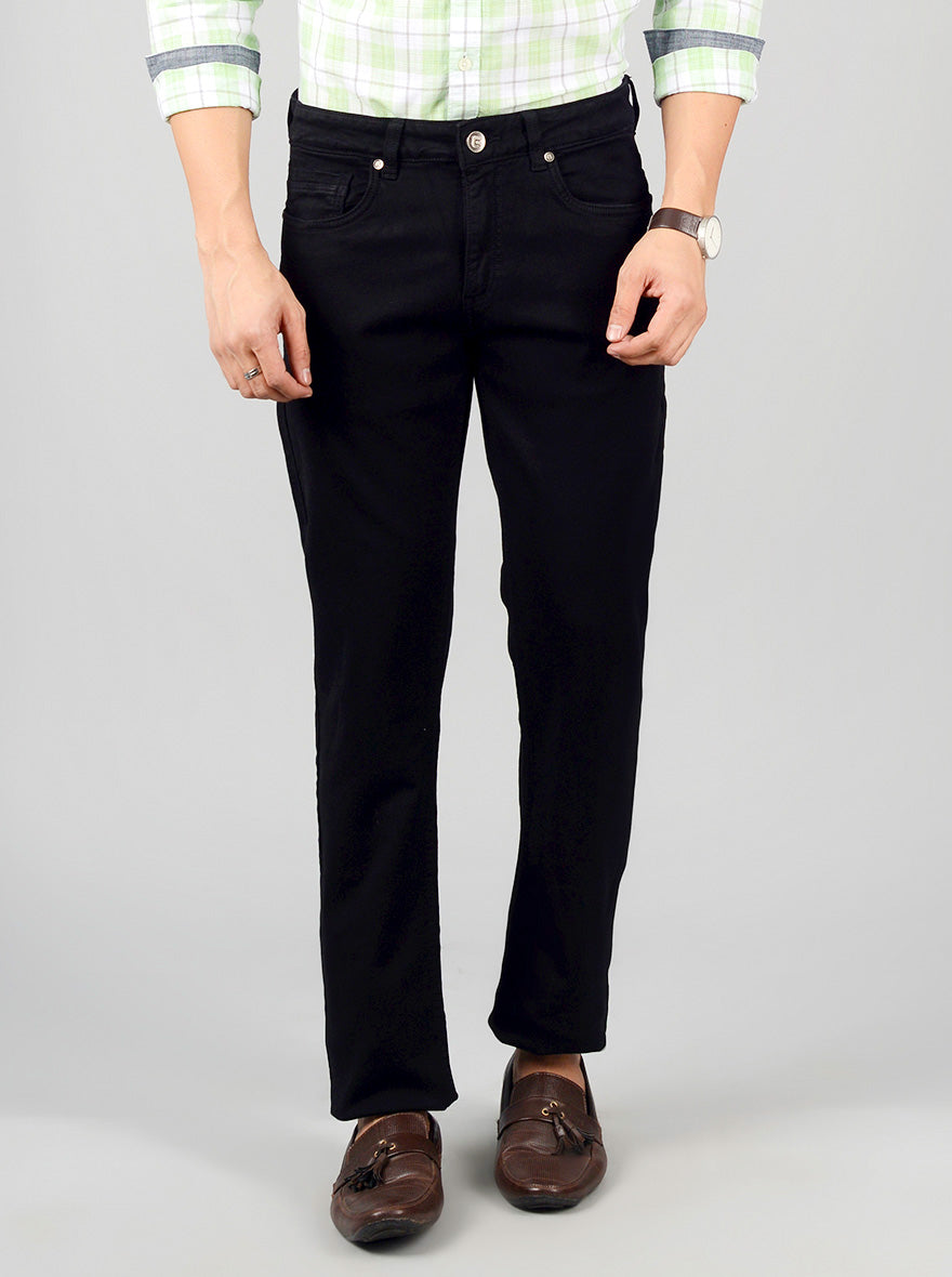 Jet Black Solid Straight Fit Jeans | Greenfibre