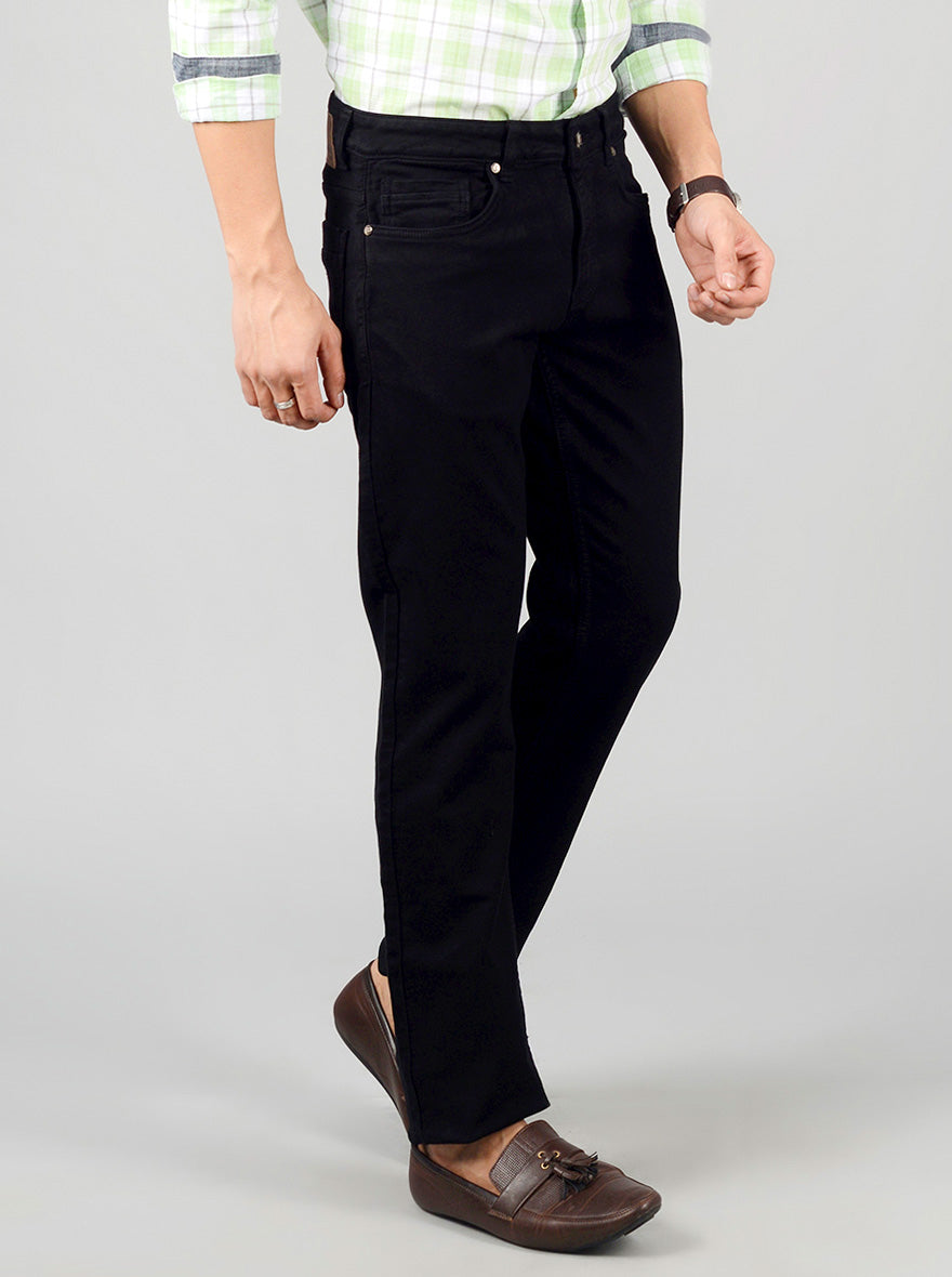 Jet Black Solid Straight Fit Jeans | Greenfibre