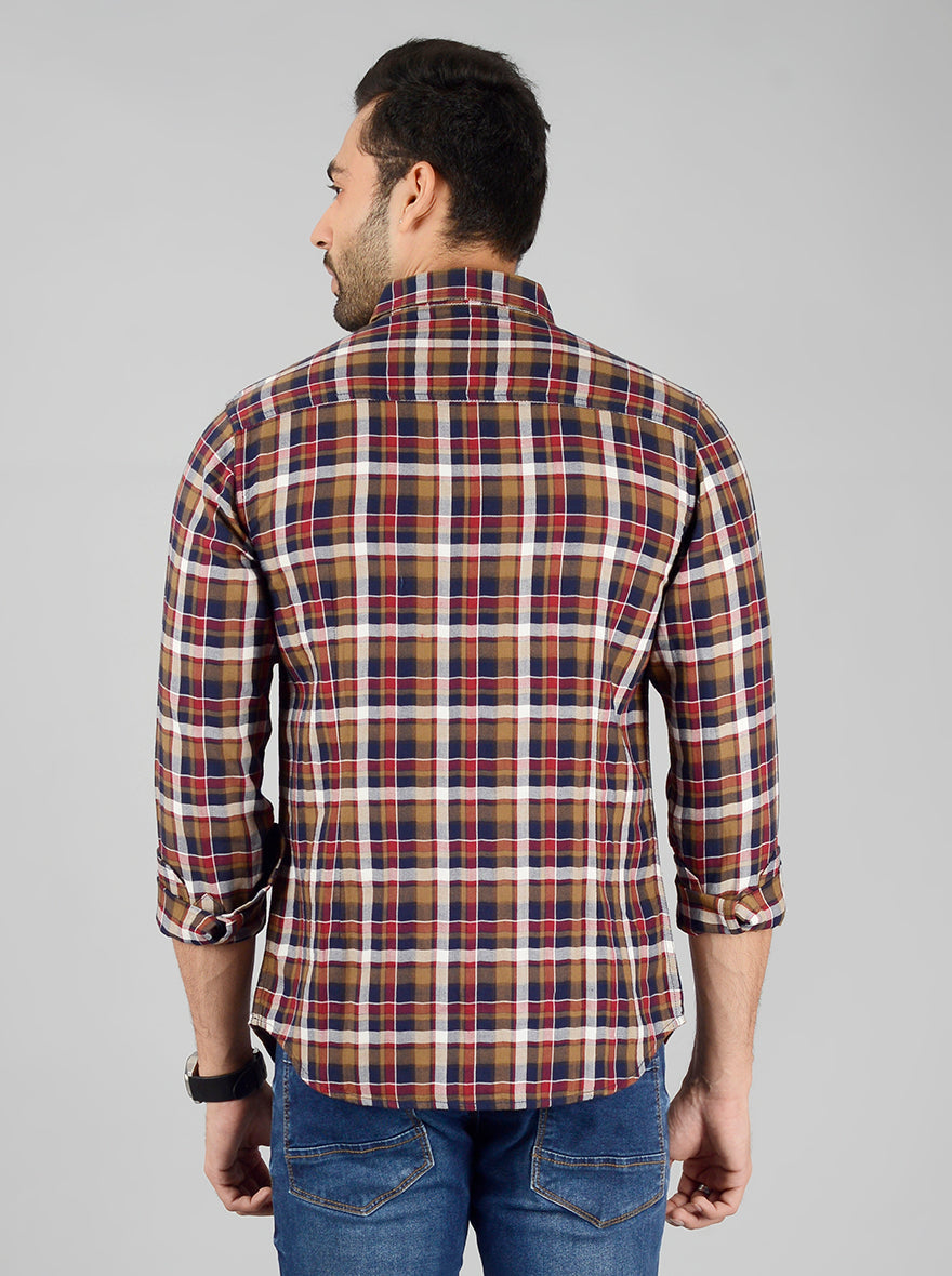 Ermine Brown Checked Slim Fit Casual Shirt | Greenfibre