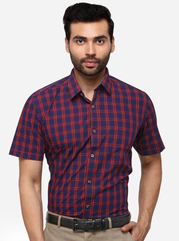 Red & Blue Tailored Fit Checked Casual Shirt | JB Sport