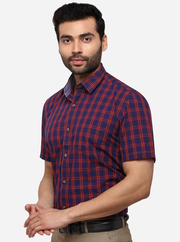Red & Blue Tailored Fit Checked Casual Shirt | JB Sport