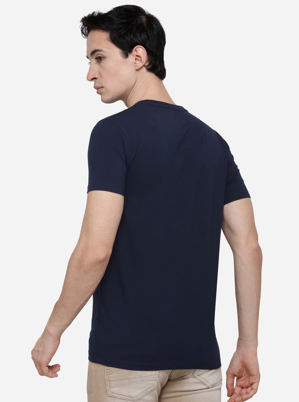 Navy Blue Slim Fit Solid T-Shirt | JB Sport